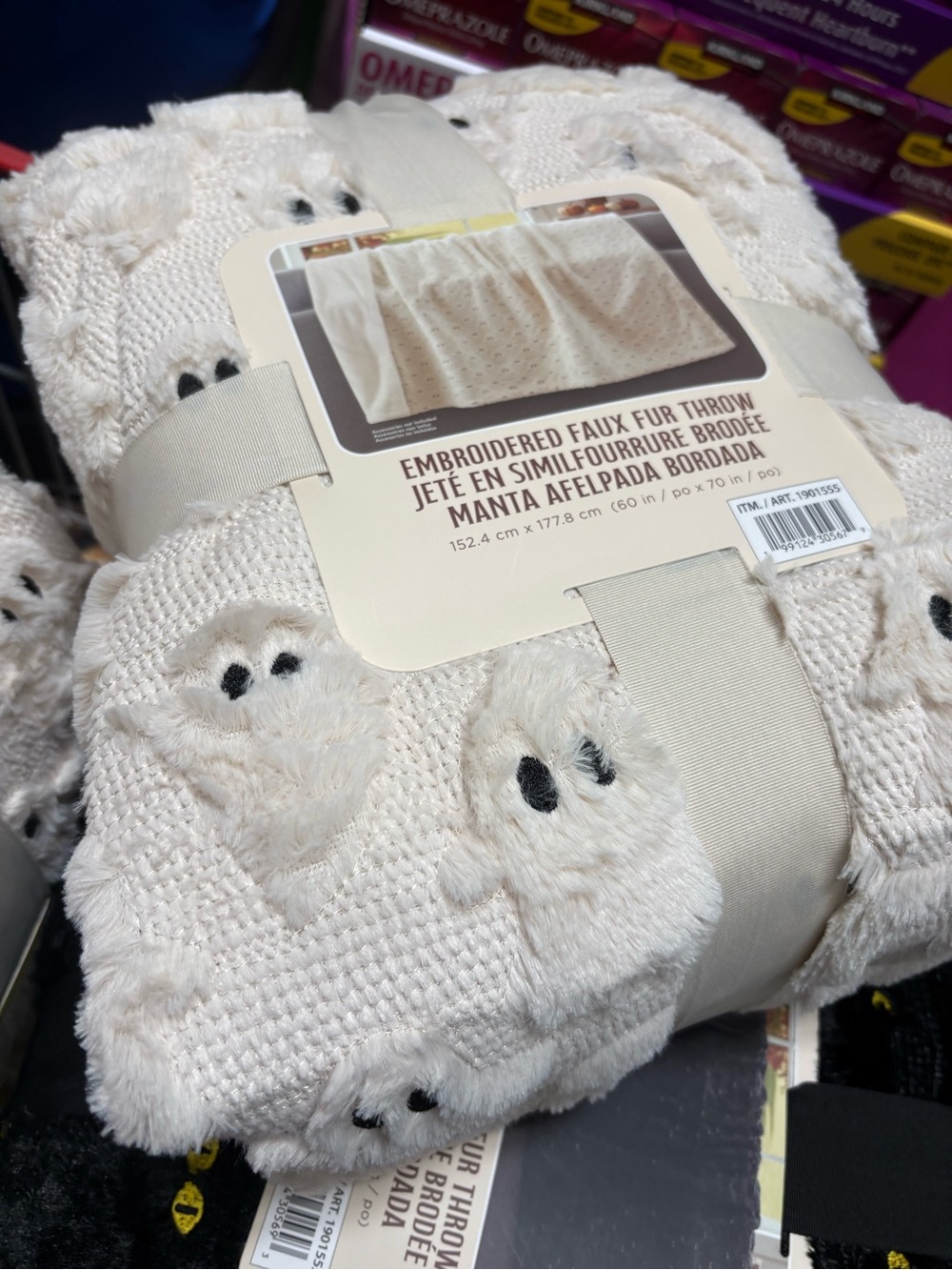 FAUX FUR HALLOWEEN FALL THROW WHITE GHOST brand new